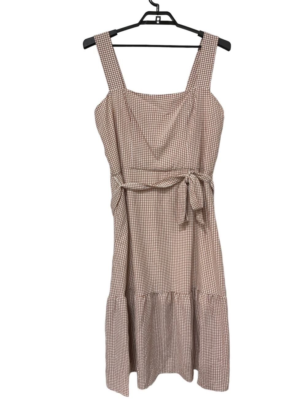 London Times dress brown white gingham sleeveless